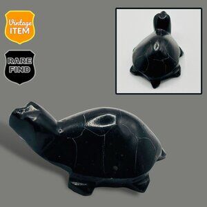 Vintage Hand Carved Onyx Colored Stone Sea Turtle Figurine. RARE!